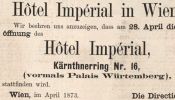 Zeitungsannonce zur Eröffnung des Hotels Imperial