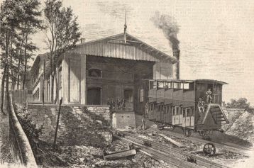 Das Maschinenhaus der Drahtseilbahn  (Illustrirte Zeitung, Bd. 61, Wienbibliothek im Rathaus, F-23720)