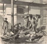 Walachische Maurer, am Pavillon des Vicekönigs von Aegypten arbeitend. Nach einer Zeichnung von L. v. Elliot (Illustrirte Zeitung, 10. 5. 1873, Wienbibliothek im Rathaus, F-23.720)